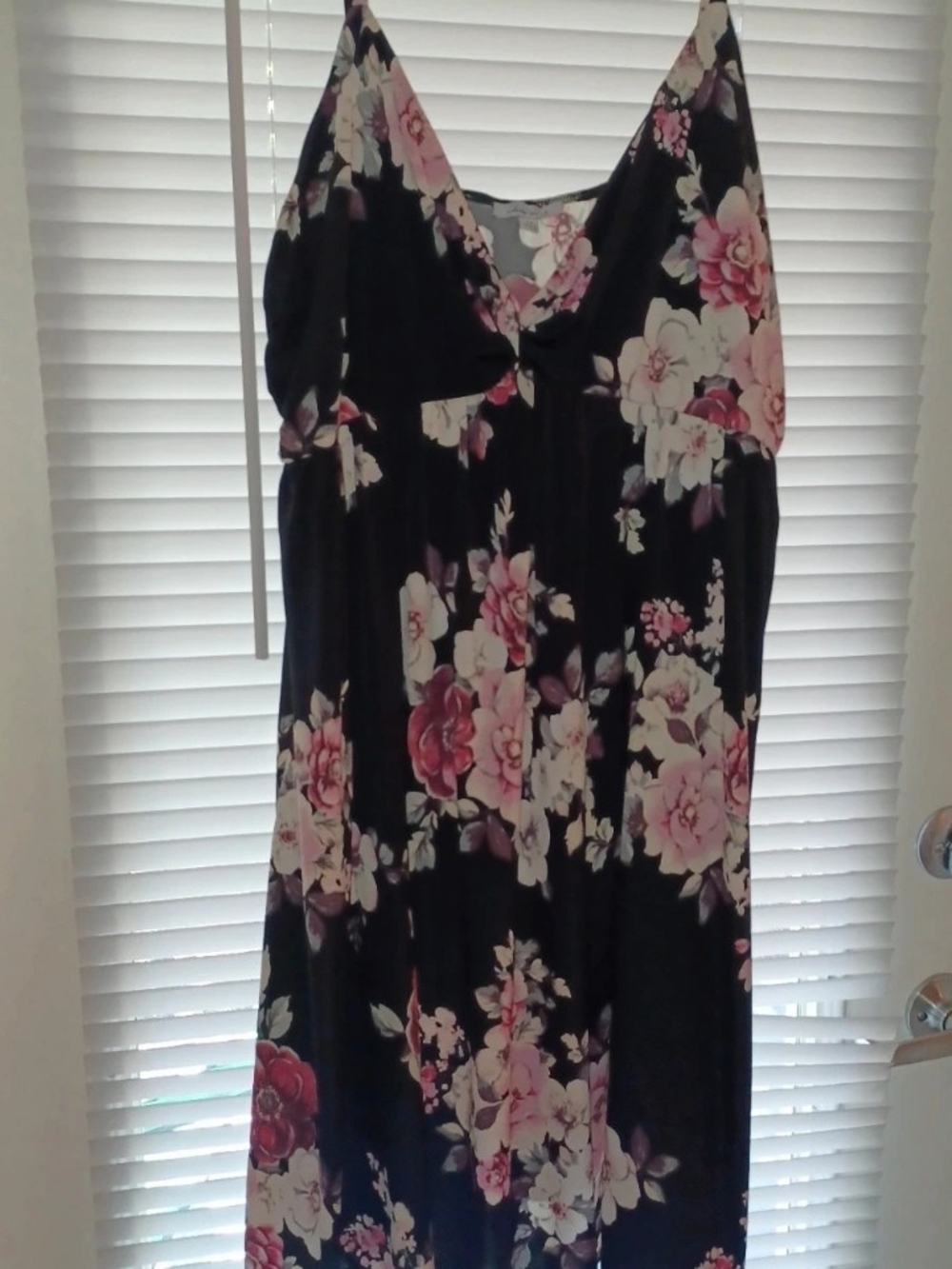 white birch Black Floral Midi Dress with Pink & Cream Blooms